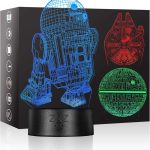3D LED Star Wars Luz de noche, Lámpara de ilusión Death Star + R2-D2