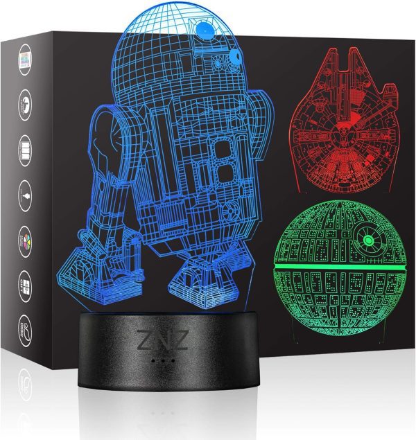 3D LED Star Wars Luz de noche, Lámpara de ilusión Death Star + R2-D2